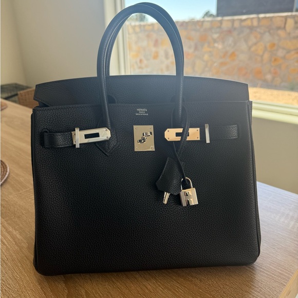Hermes Handbags - Hermes Birkin Black Leather Handbag with Palladium Hardware
